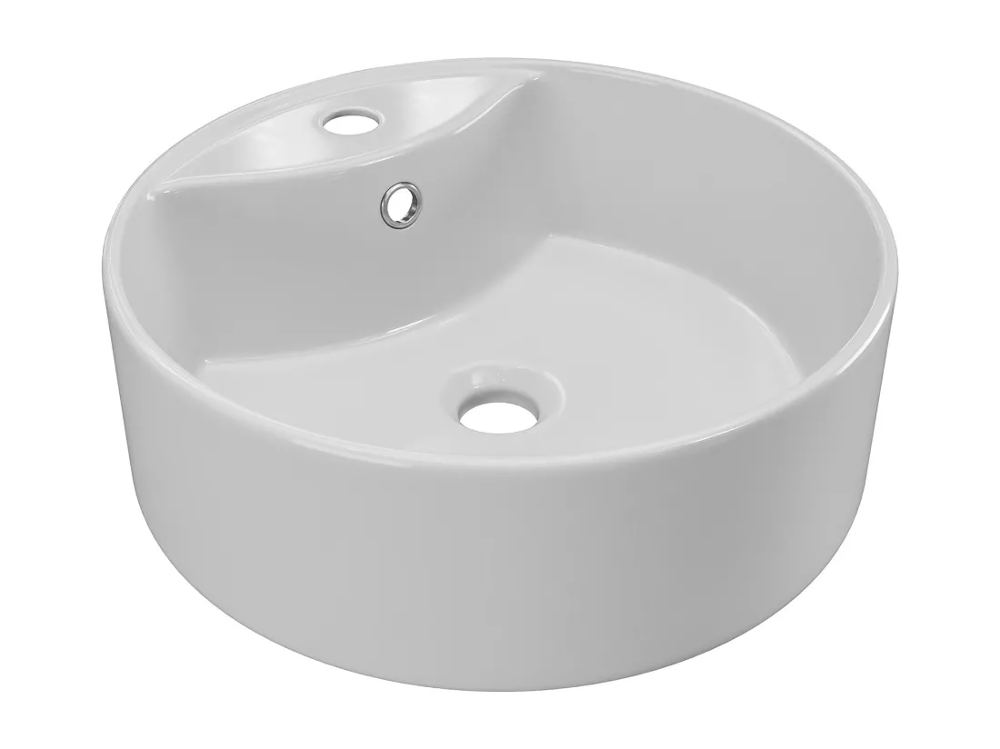 Meuble de salle de bain suspendu strié avec vasque à poser ronde - Beige - 80 cm - ZEVARA