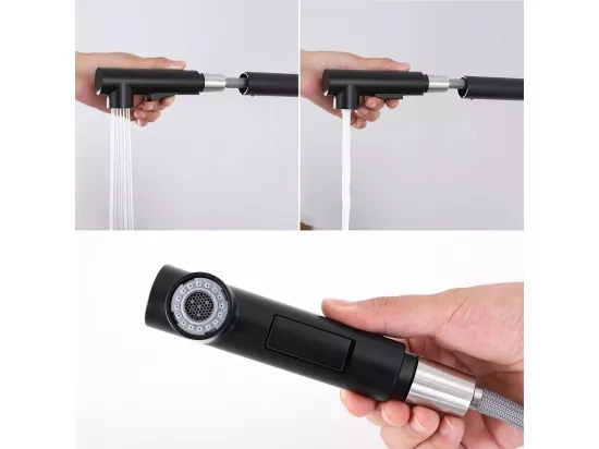 Mitigeur de Cuisine avec Douchette Extensible Rotatif à 360° 2 Modes de Pulvérisation Chaude/Froide Robinetterie Évier Acier Inoxydable-Brossé