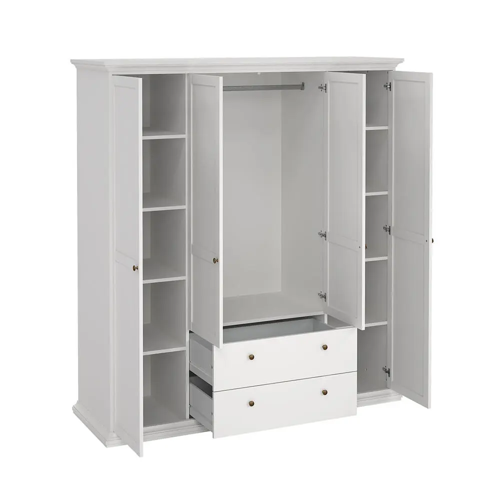Hioshop Venetië 4-deurs kledingkast met 2 lades- B 181 x H 200 cm in wit