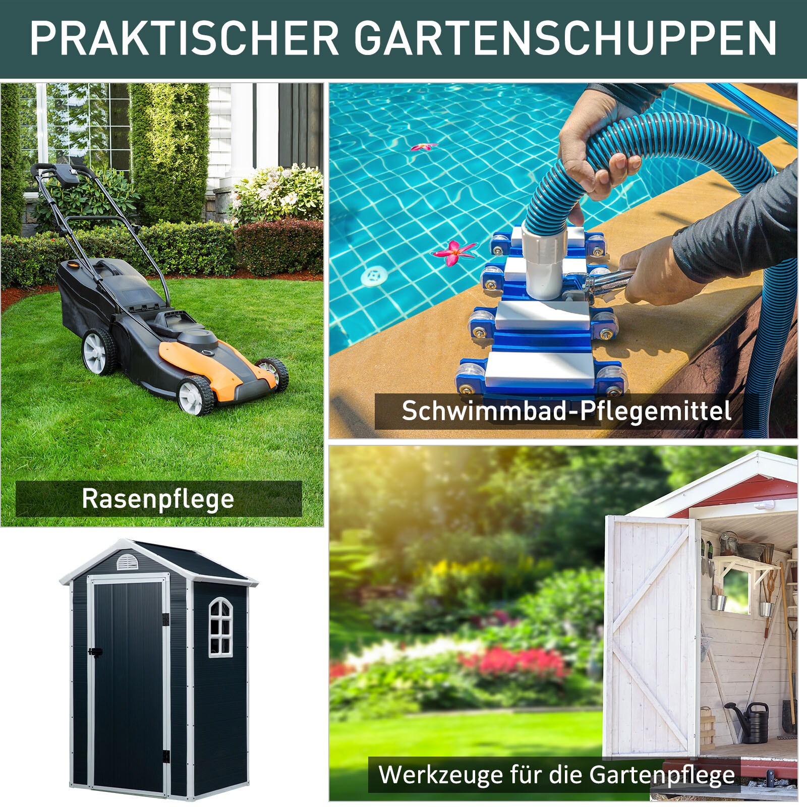 Outsunny Gartenhaus mit Lüftungsfenster grau 134 x 104 x 204 (LxBxH)
