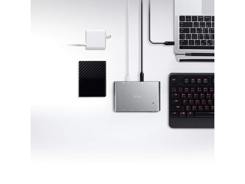 Aten US3342 Sharing Switch 2-Port USB-C Gen 2 Sharing Switch mit Stromdurchgang