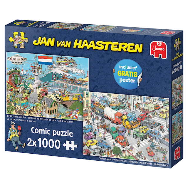 Jan Van Haasteren Traffic Chaos & By Air Land and Sea Puslespill 2x1000 brikker, Jumbo