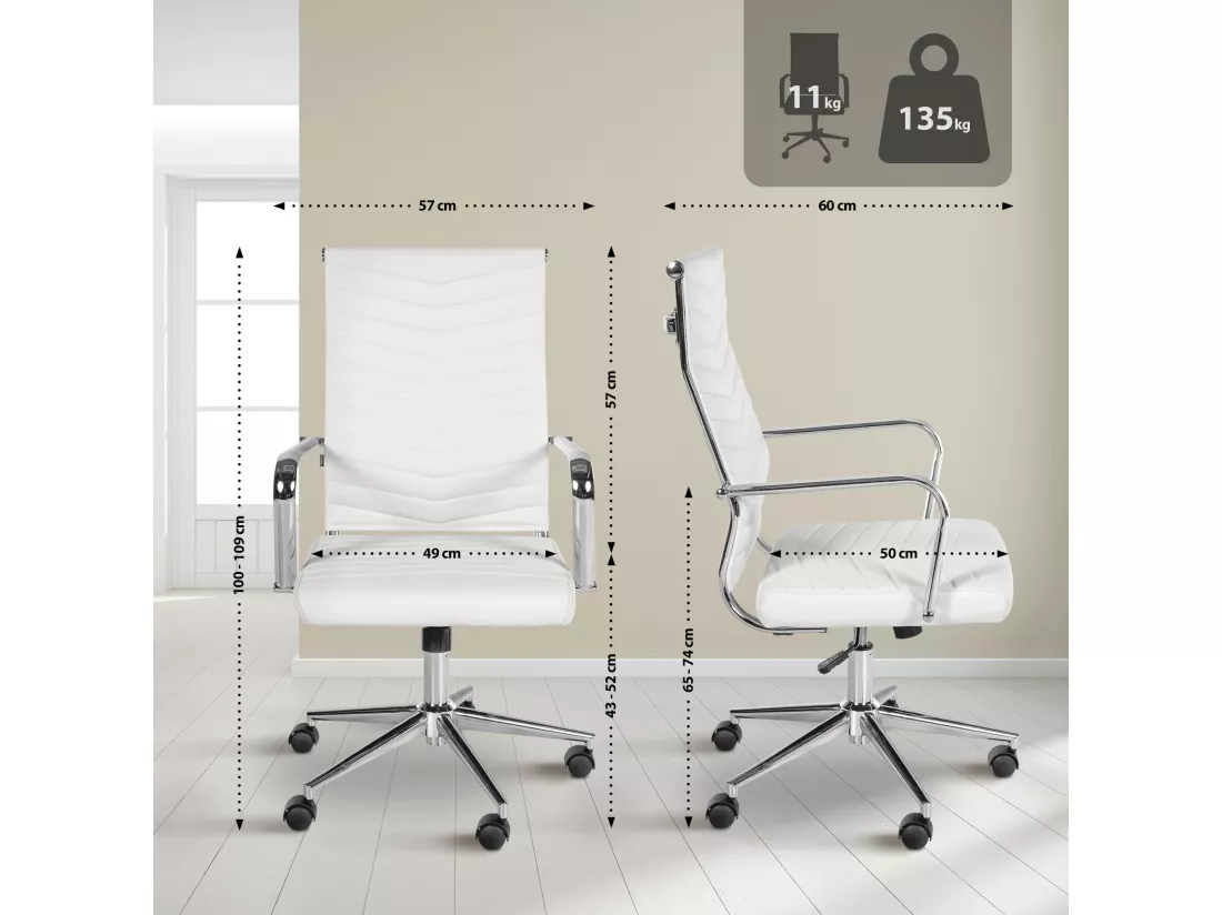 Chaise de bureau - Similicuir - Blanc - Canby