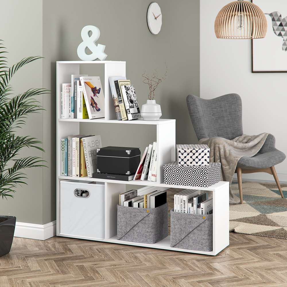 Vicco Treppenregal Asym Raumteiler Bücherregal Regal Wandregal 4 Fächer Weiß