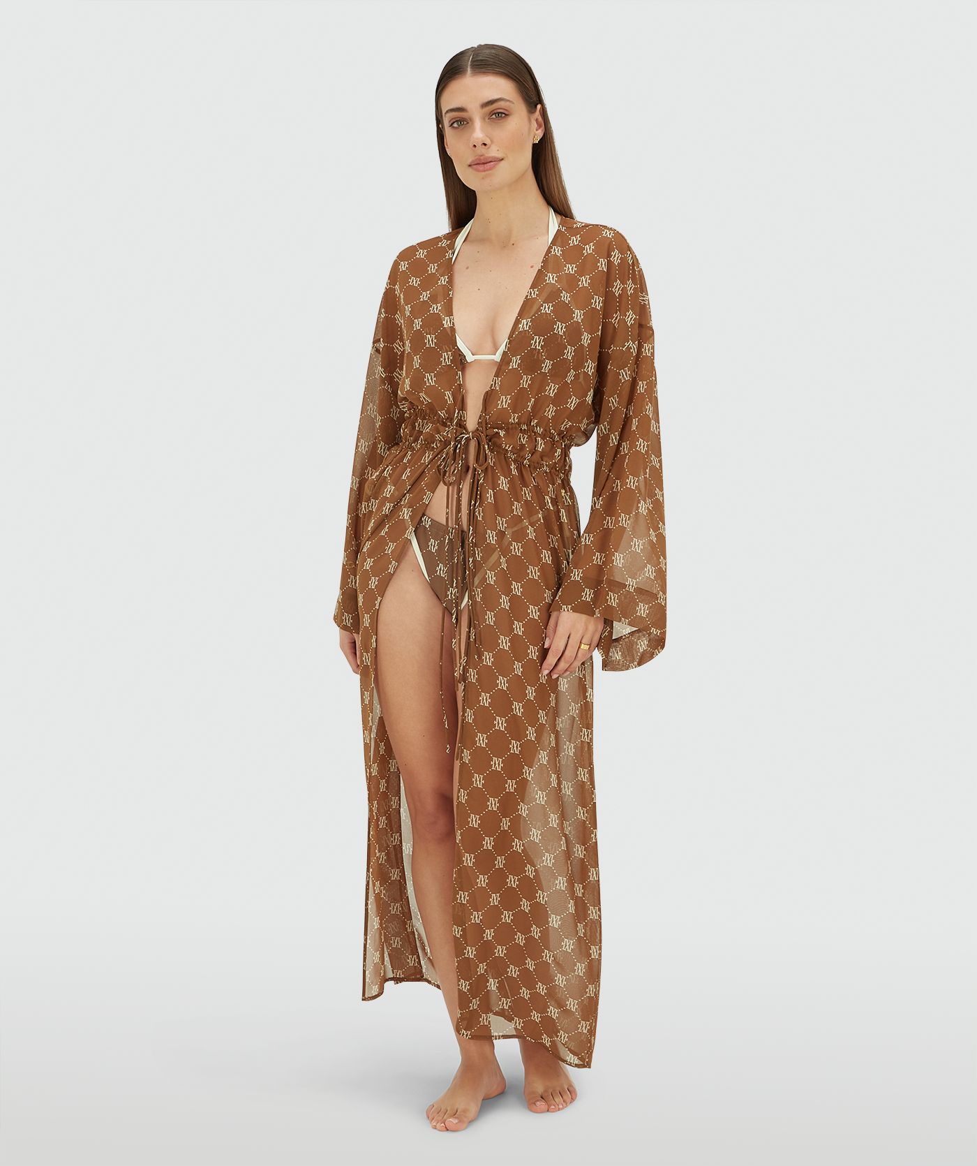 JV-SIENNA oversized kimono met logoprint - brown