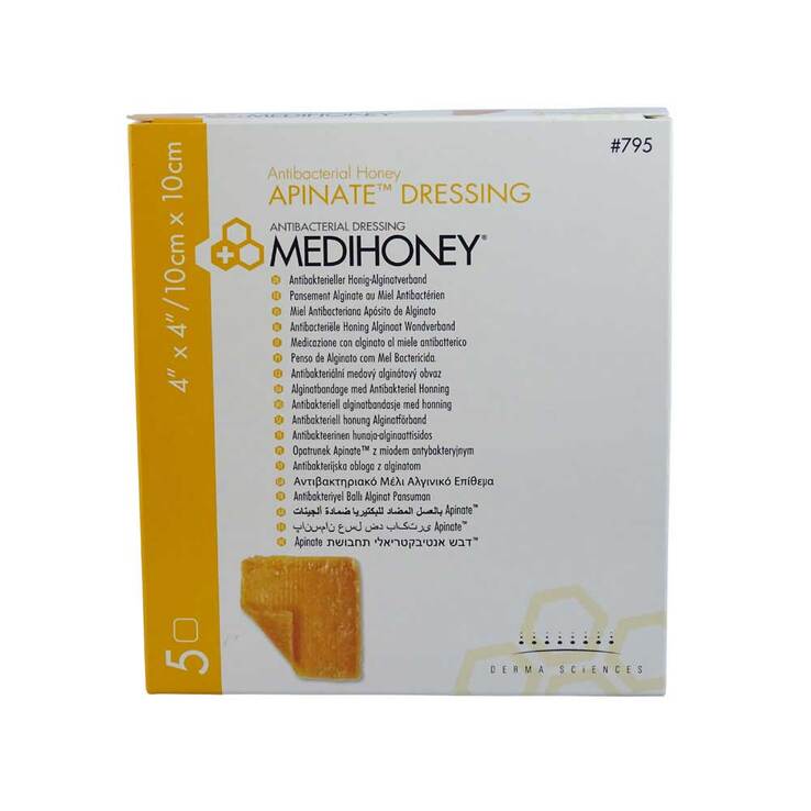 Medihoney Apinate Alginatverband 10x10cm, 5 St