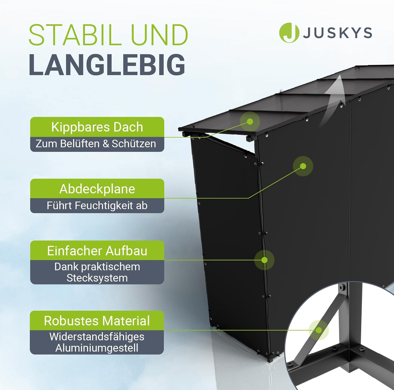 Juskys Kaminholzregal mit Dach – wetterfest, mit UV-beständiger Plane, erhöhter Boden & einfacher Montage, ideal für Outdoor-Lagerung