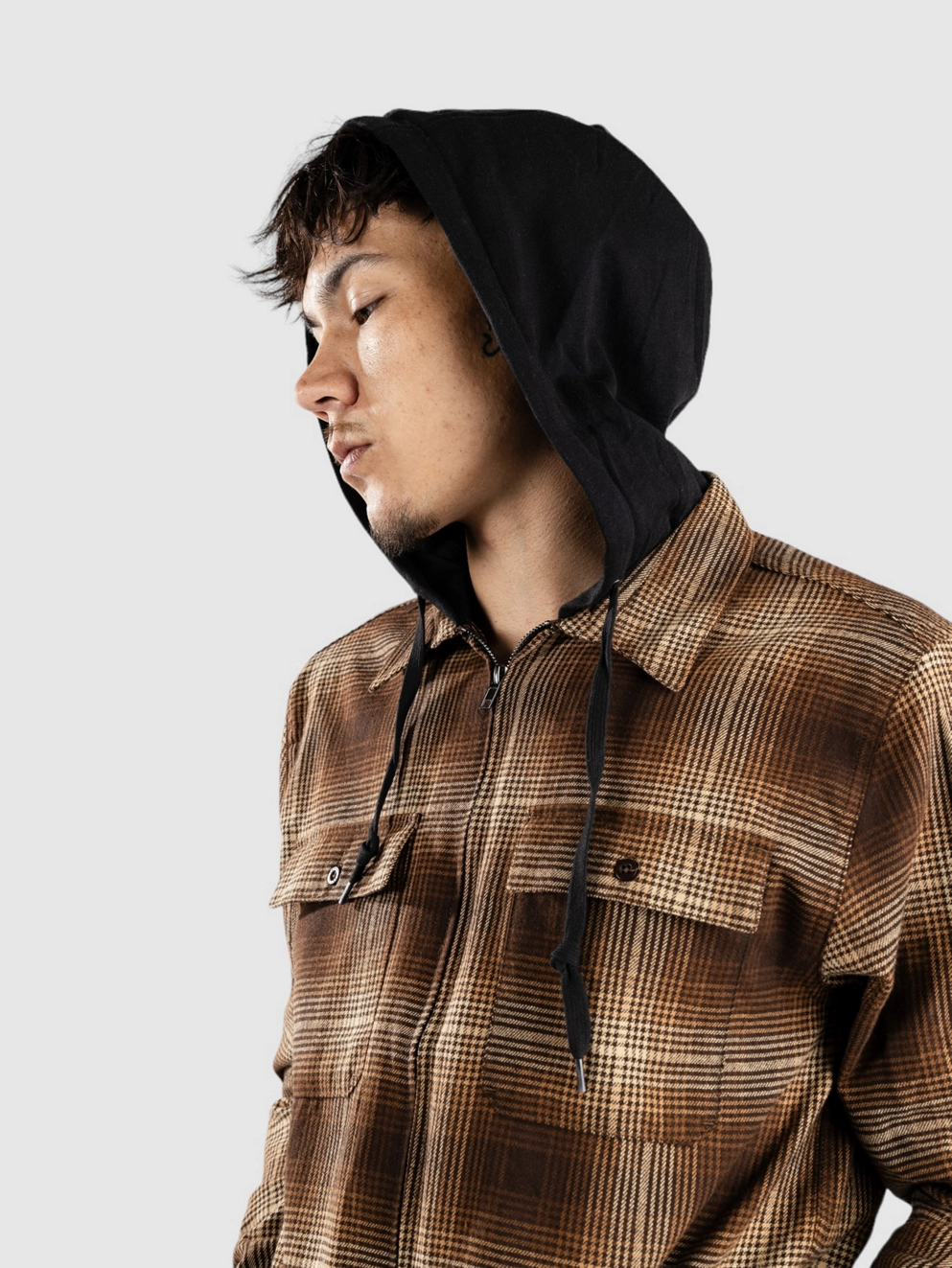 Empyre Chancer Hooded Flannel Shirt brown