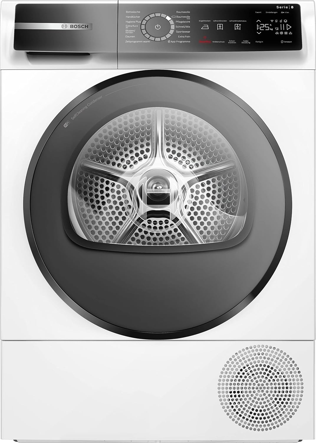 Bosch WQB235B40 Wäschetrockner Serie 8, Wärmepumpentrockner mit 8kg Fassungsvermögen, AutoDry, SmartDry, Home Connect, AntiVibration Design, Sensitive Drying System, Weiß, 60cm