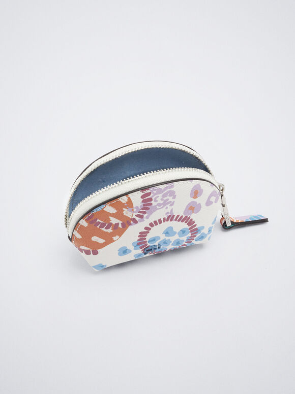Porta-moedas com estampa floral - Branco-creme
