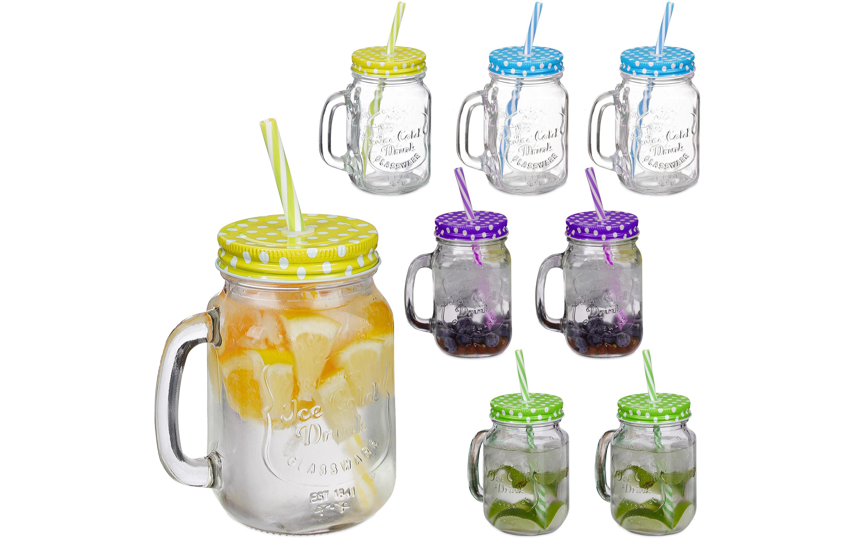 Trinkkrug Summer 500 ml, 8 Stück, MehrfarbigRetro-Gläser mit «Ice Cold Drink»-Aufschrift