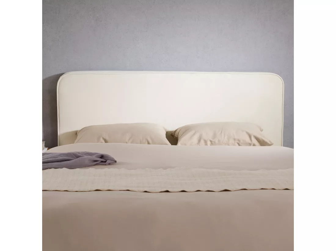Tête de lit CELIA 120, En tissu rembourré, Fixation murale Design arrondi moderne, Pour lit 120 cm ou moins, Blanc crème
