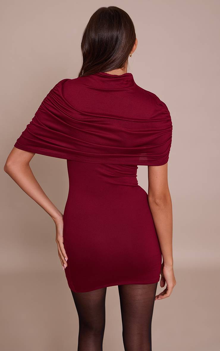 Rouge Bordeaux Robe Moulante À Détail Superposé Asymétrique Double Contour