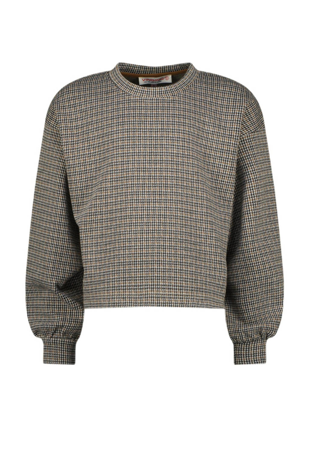 Vingino sweater Jolena met pied-de-poule beige/bruin