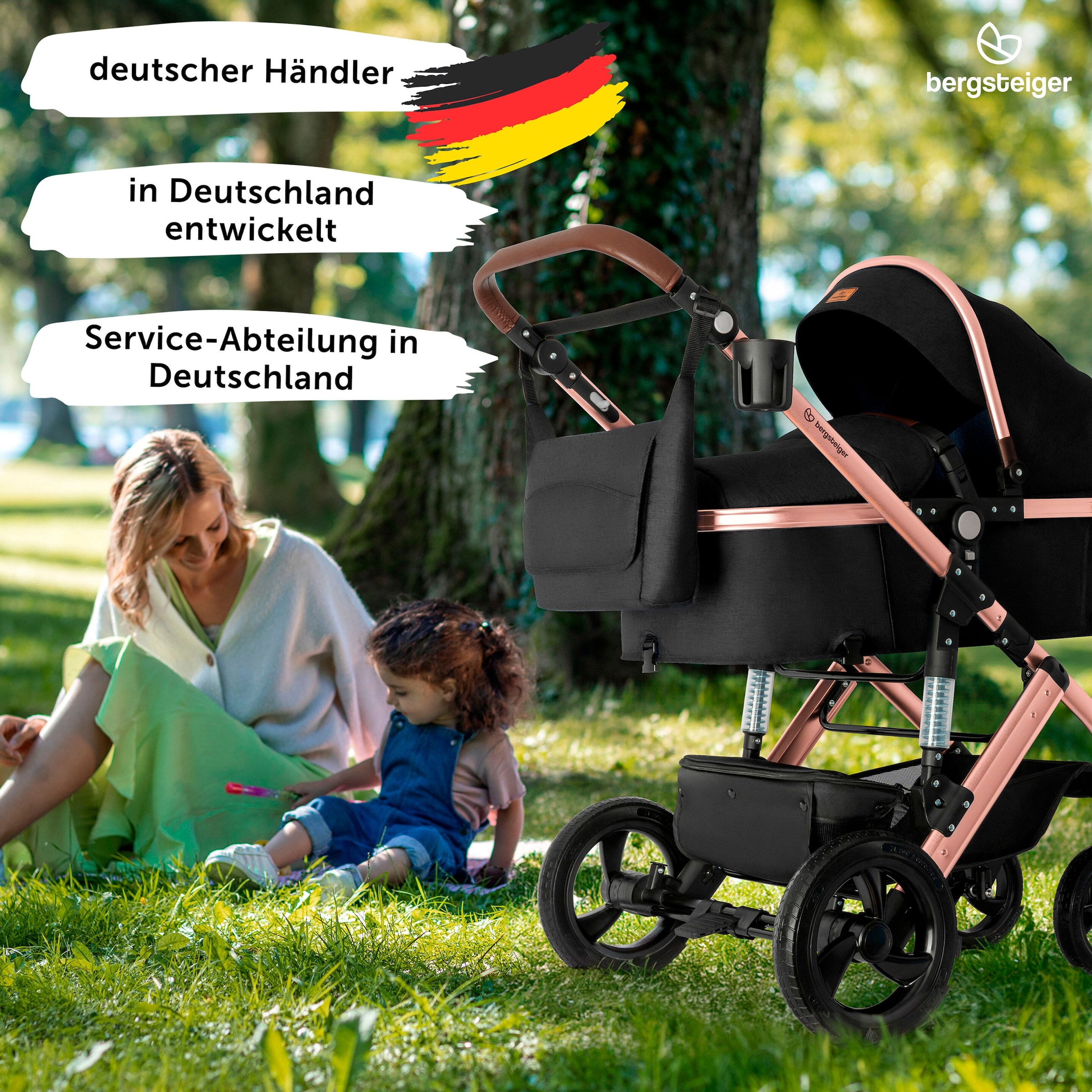 Bergsteiger Kinderwagen Nizza black | Gestell: rose golden