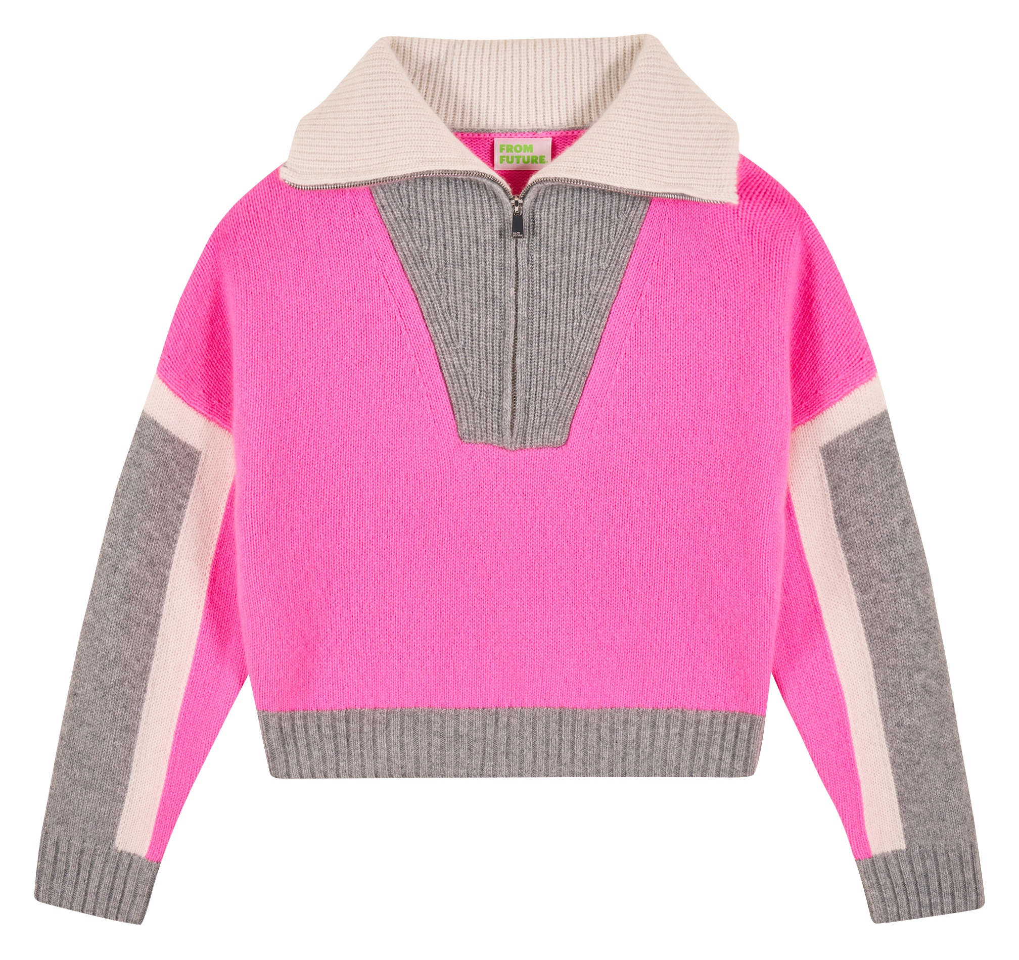 Pull tricolore en cachemire| Rose