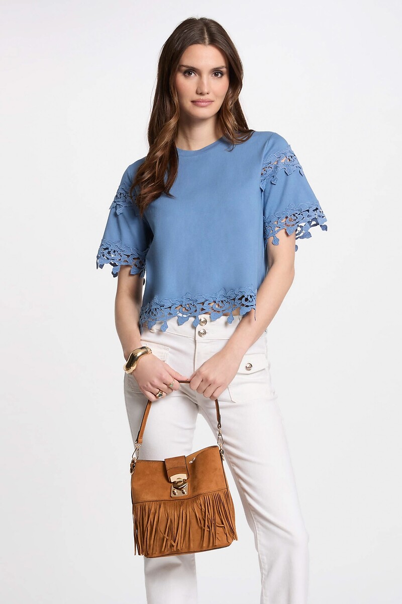 MORGAN<br>Camiseta de manga curta com detalhes em guipure