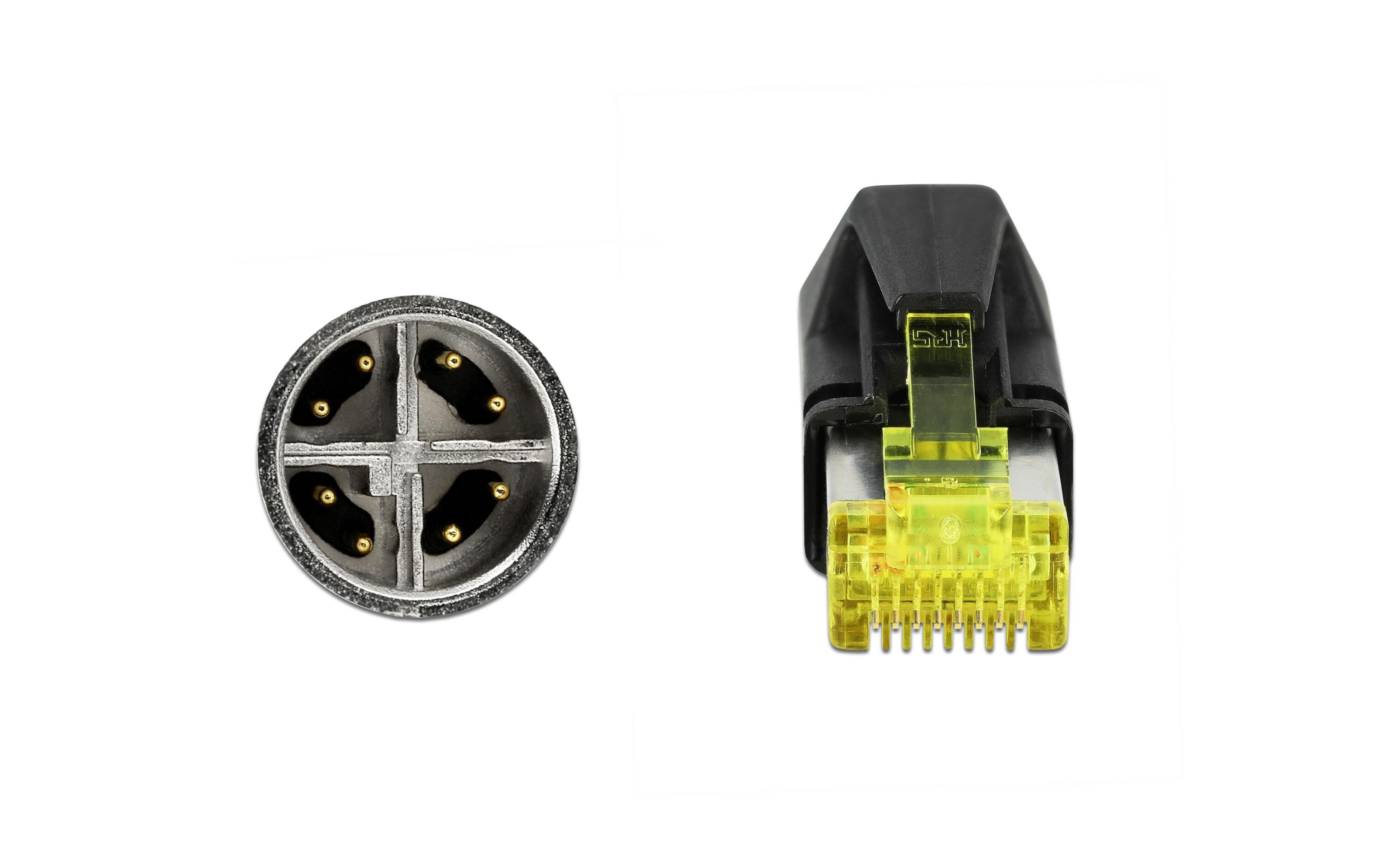 Patchkabel RJ-45 - M12, Cat 6A, S/FTP, 1 m, BlauDelock Netzwerkkabel M12 8 Pin X-kodiert zu RJ45 Hirose Stecker TPU 1 m