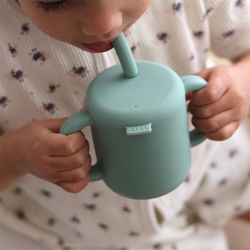 Tasse à paille en silicone sage green - Ecru
