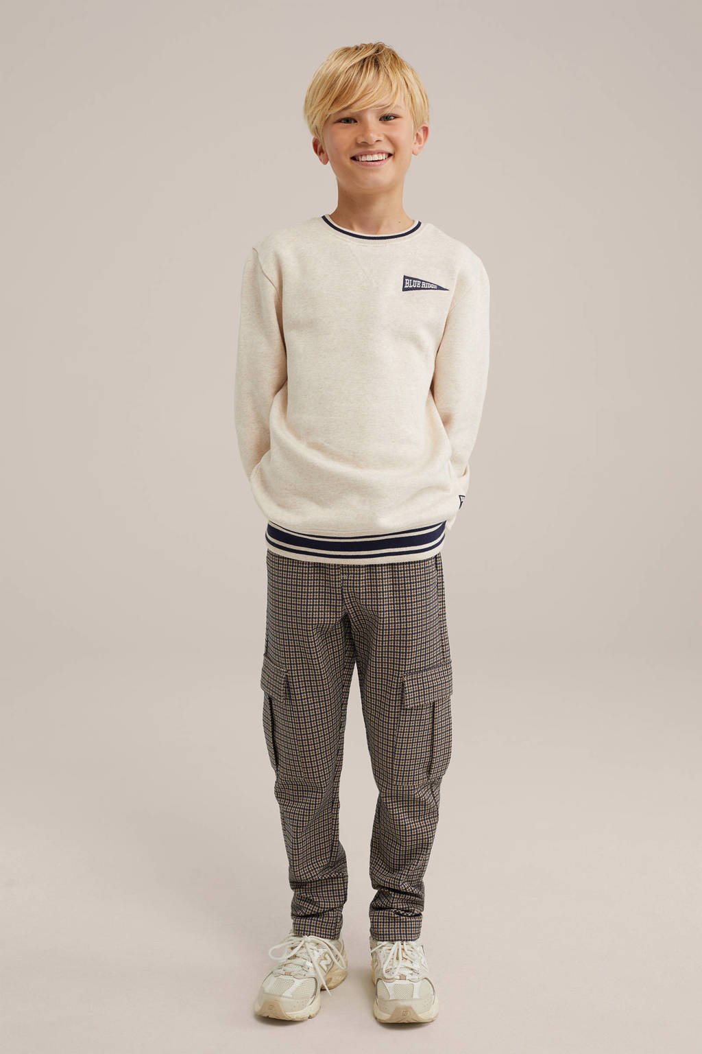 WE Fashion sweater ecru/donkerblauw