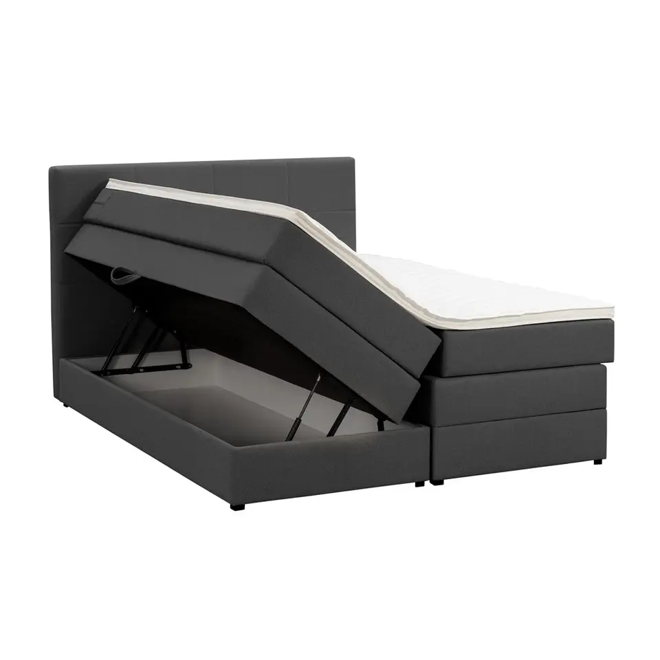 Boxspring met opbergruimte Liv geblokt - antraciet - 140x200 cm