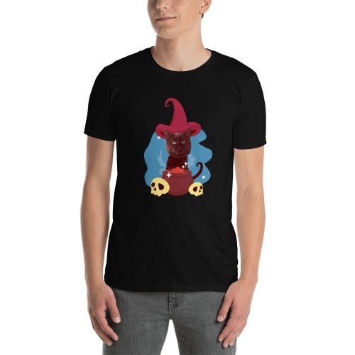 Camiseta masculina Mascochula, o mago, personalizada com seu animal de estimação preto.