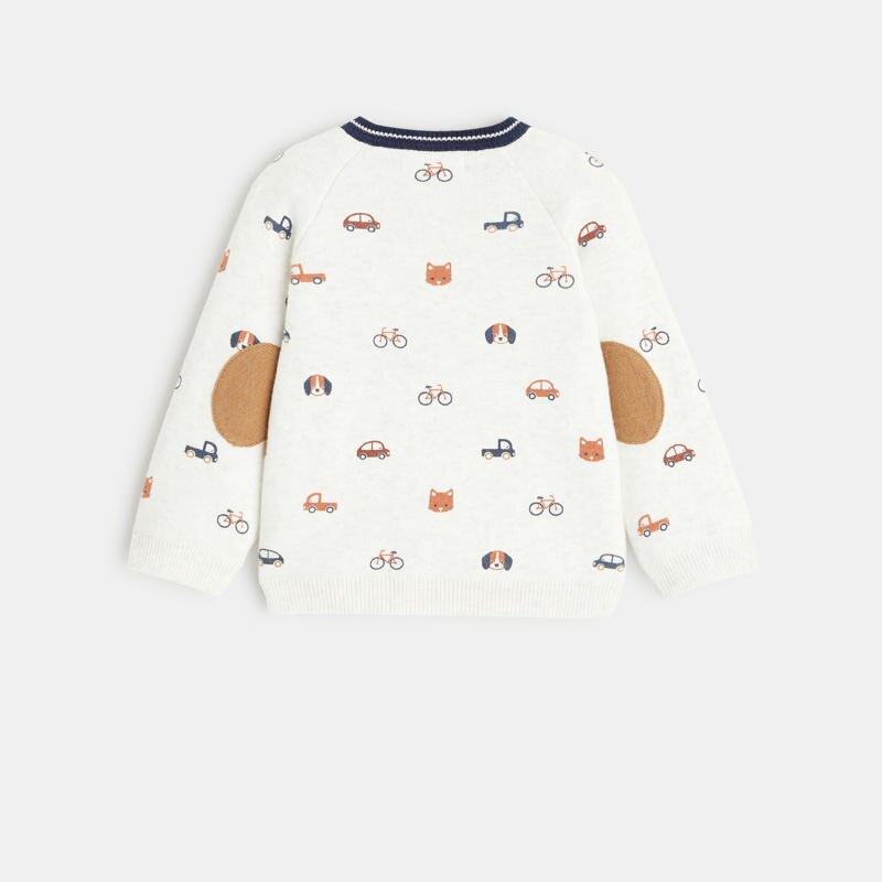 Pull maille animaux et véhicules blanc bébé garçon Blanc
