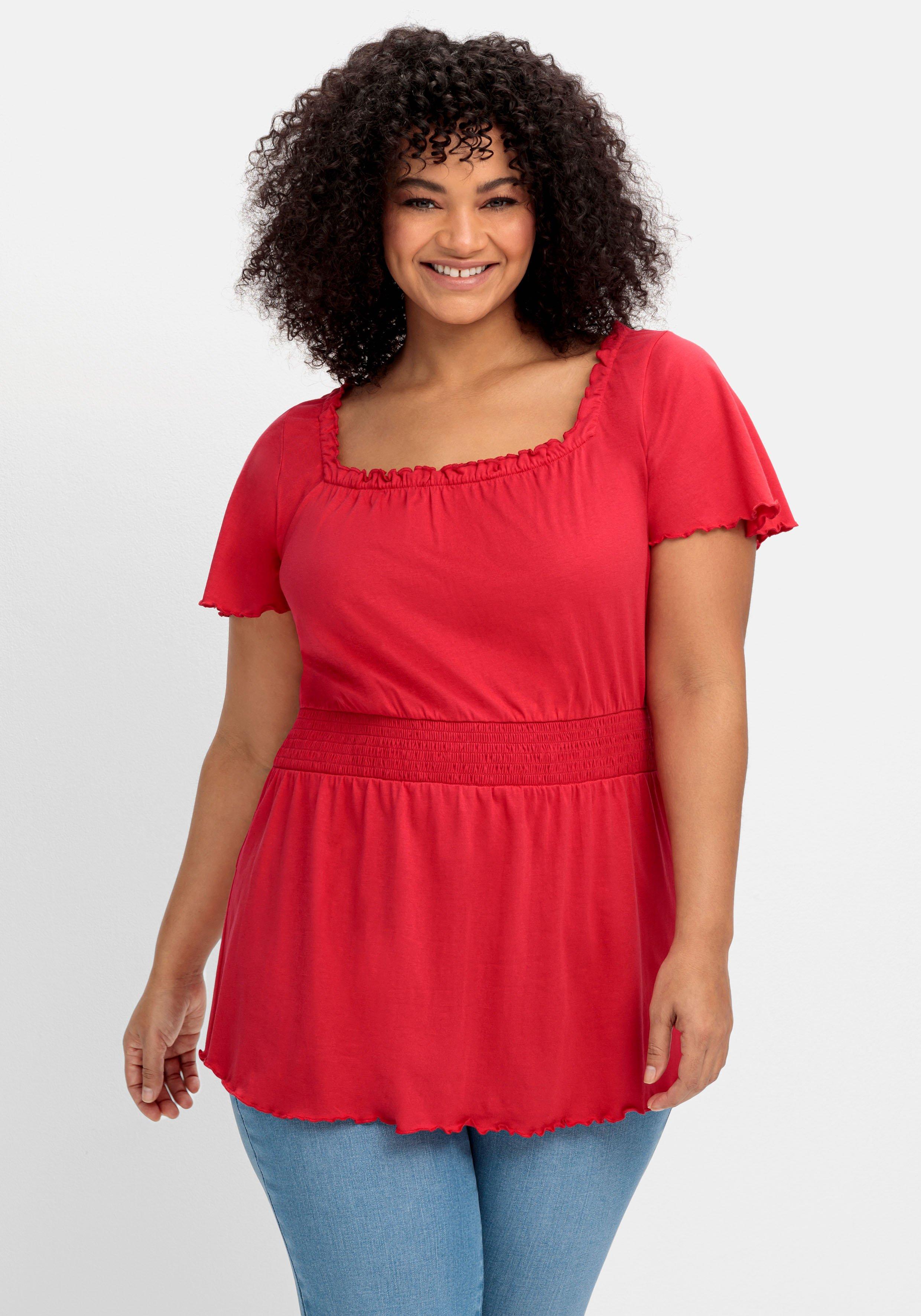 Jerseyshirt mit Karree-Ausschnitt und Smokbund