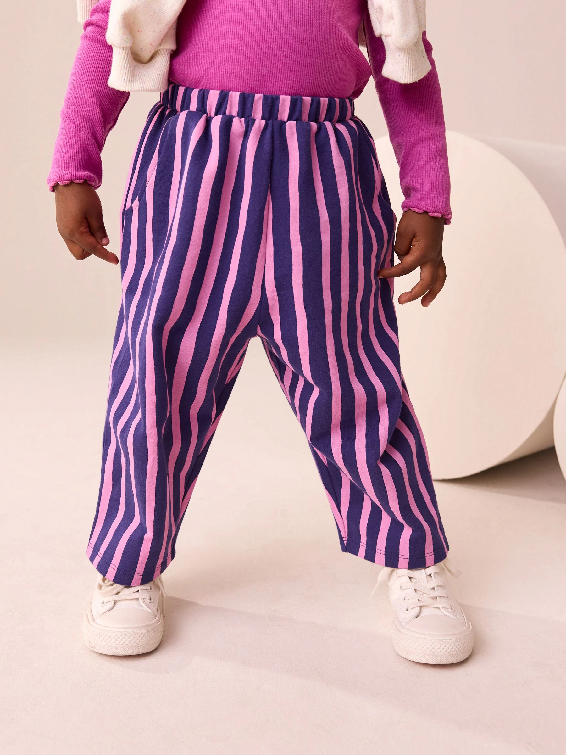 Marineblauw/roze gestreept - Broek met wijde kortere pijpen (3mnd -7jr)