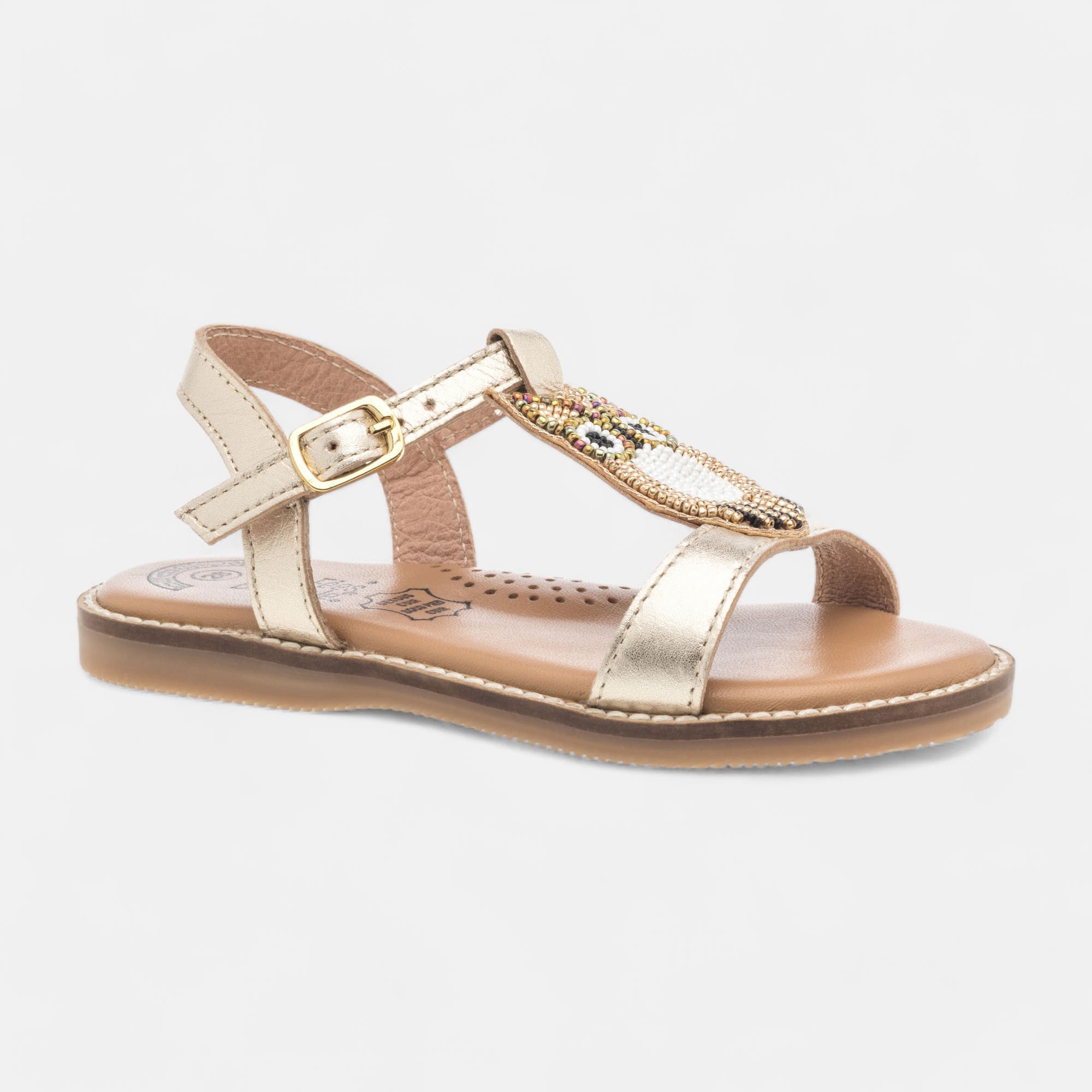 Nu-pieds Fille en cuir or