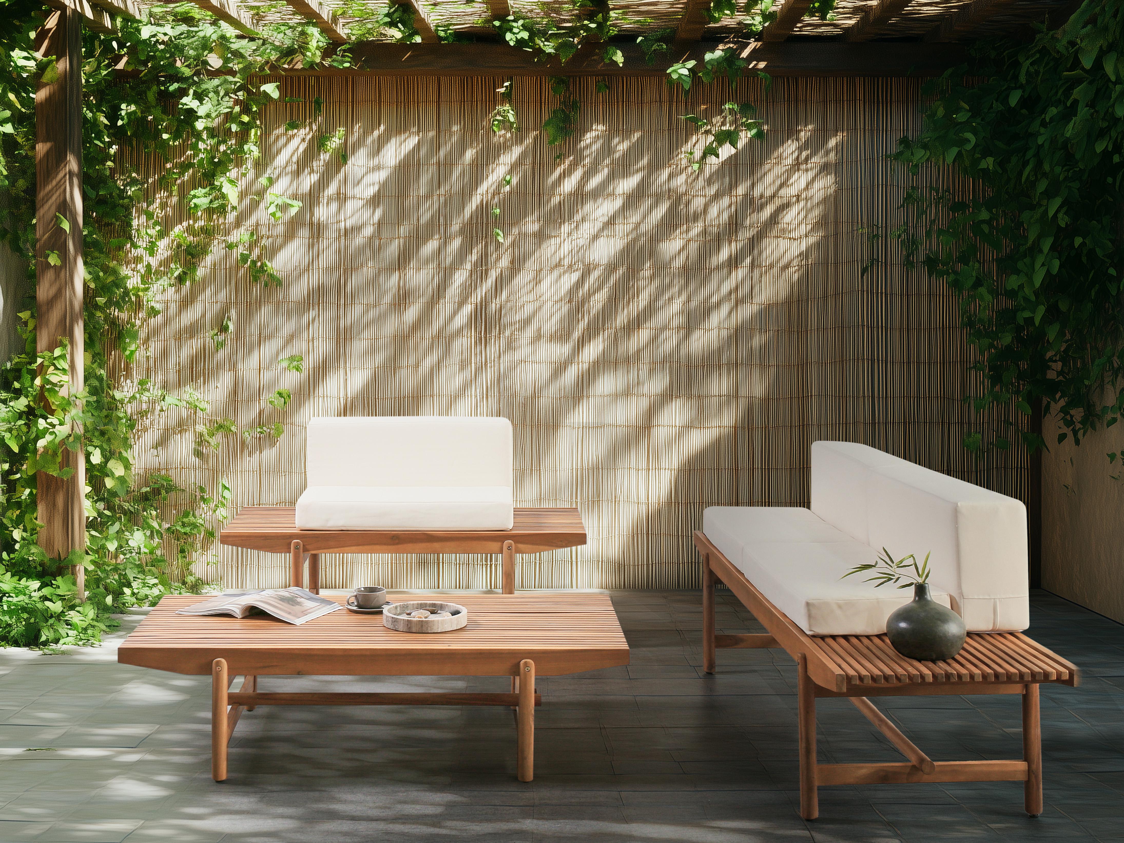 Loungeset met tafel 3-zits GIAVENO Acaciahout Gebroken wit