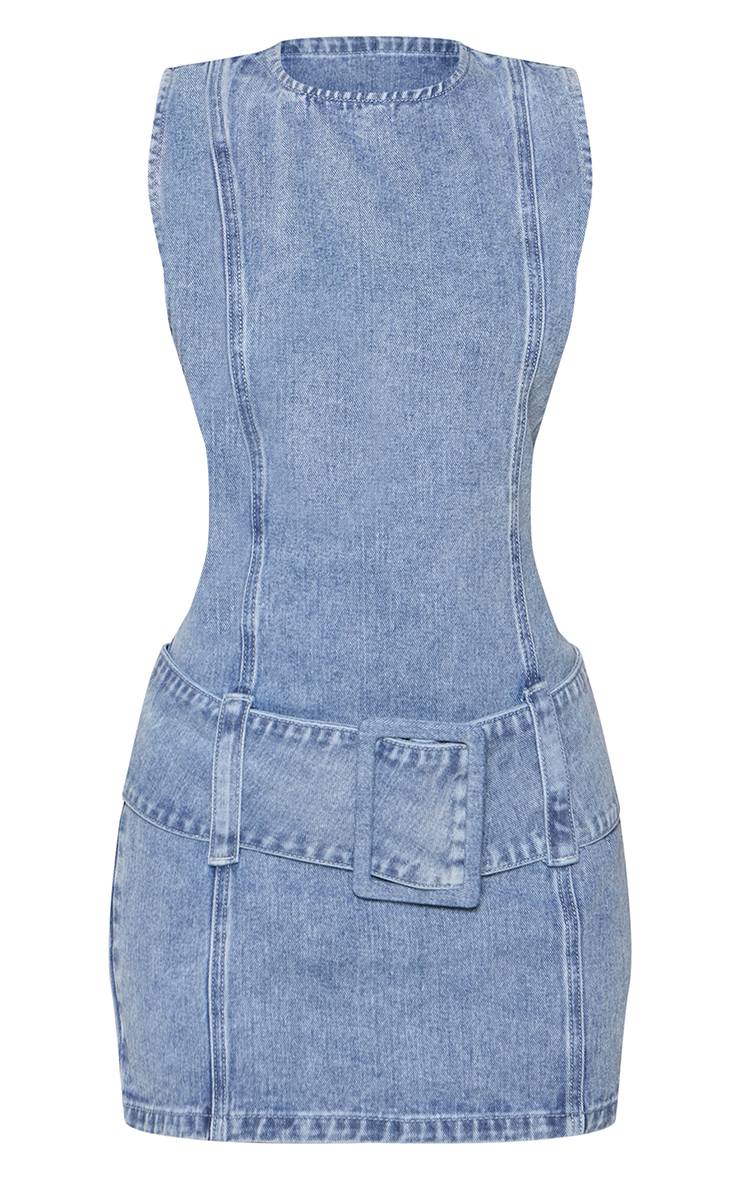Bleu Clair Robe Mini En Denim Avec Détail Ceinture Petite