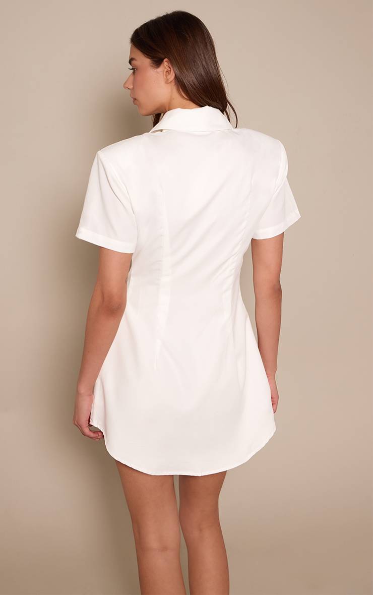 Blanc Robe Chemise À Manches Courtes Avec Détail Nœud