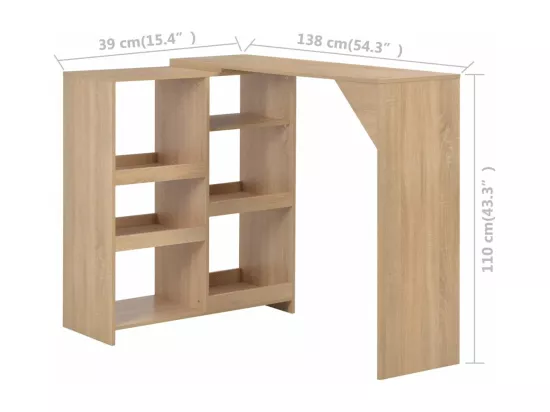 Table de bar avec tablette amovible Chêne 138x39x110 cm