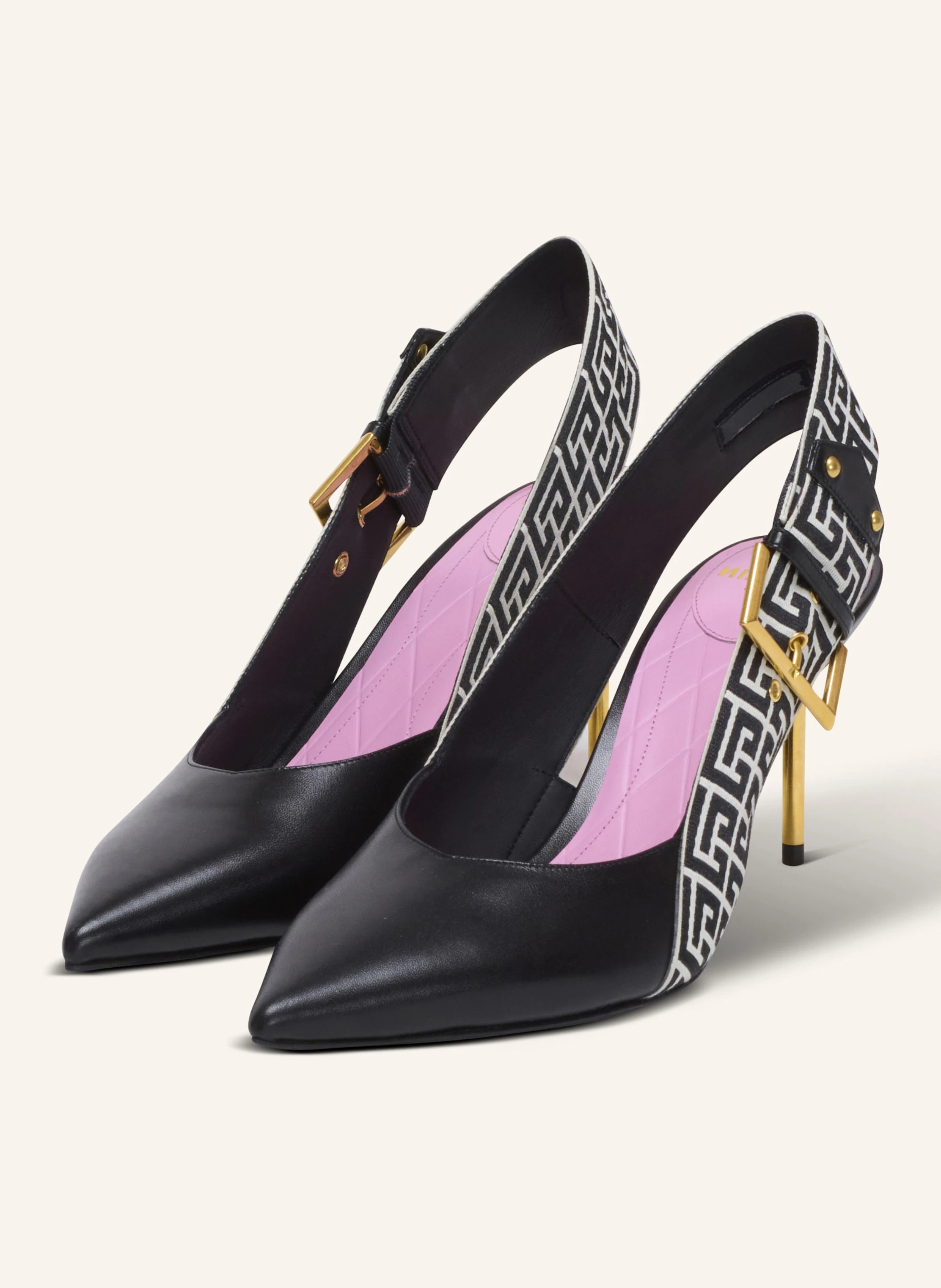 BALMAIN Slingbacks Ruby mit Absätzen aus Kalbsleder und Monogramm PB Labyrinthe
