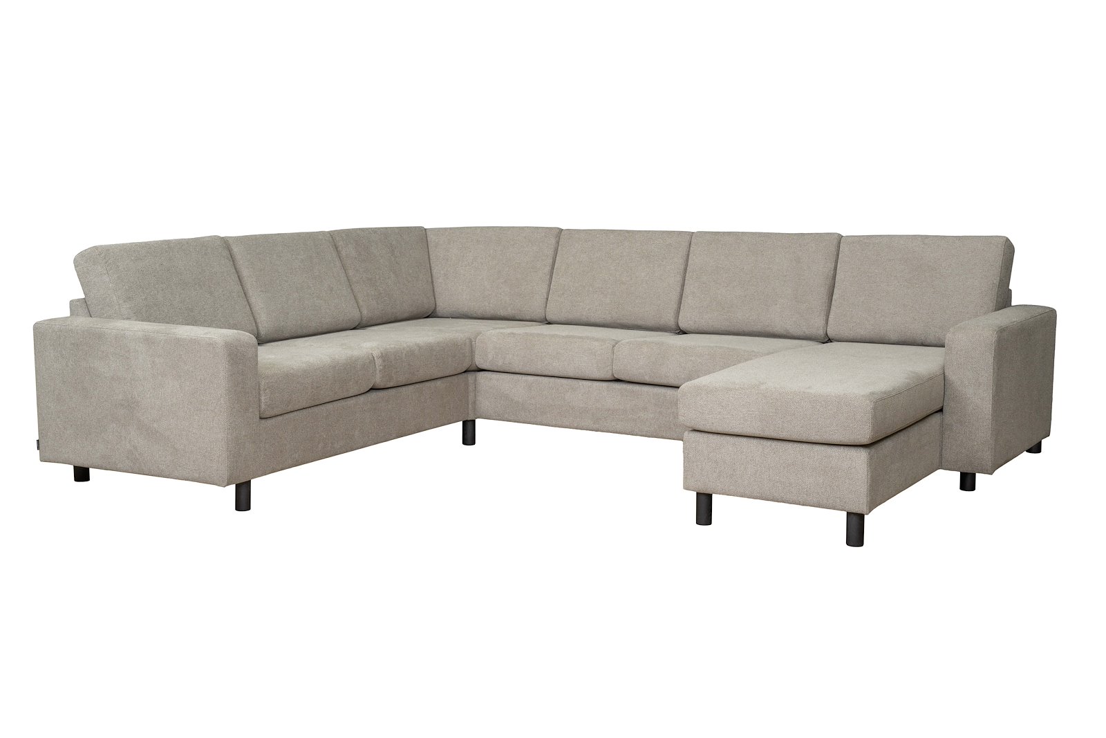 Square U-hjørnesofa Tekstil Enter 10 Liver med arm 4 og runde ben i eik natur 12 cm. Vendbar sjeselong
