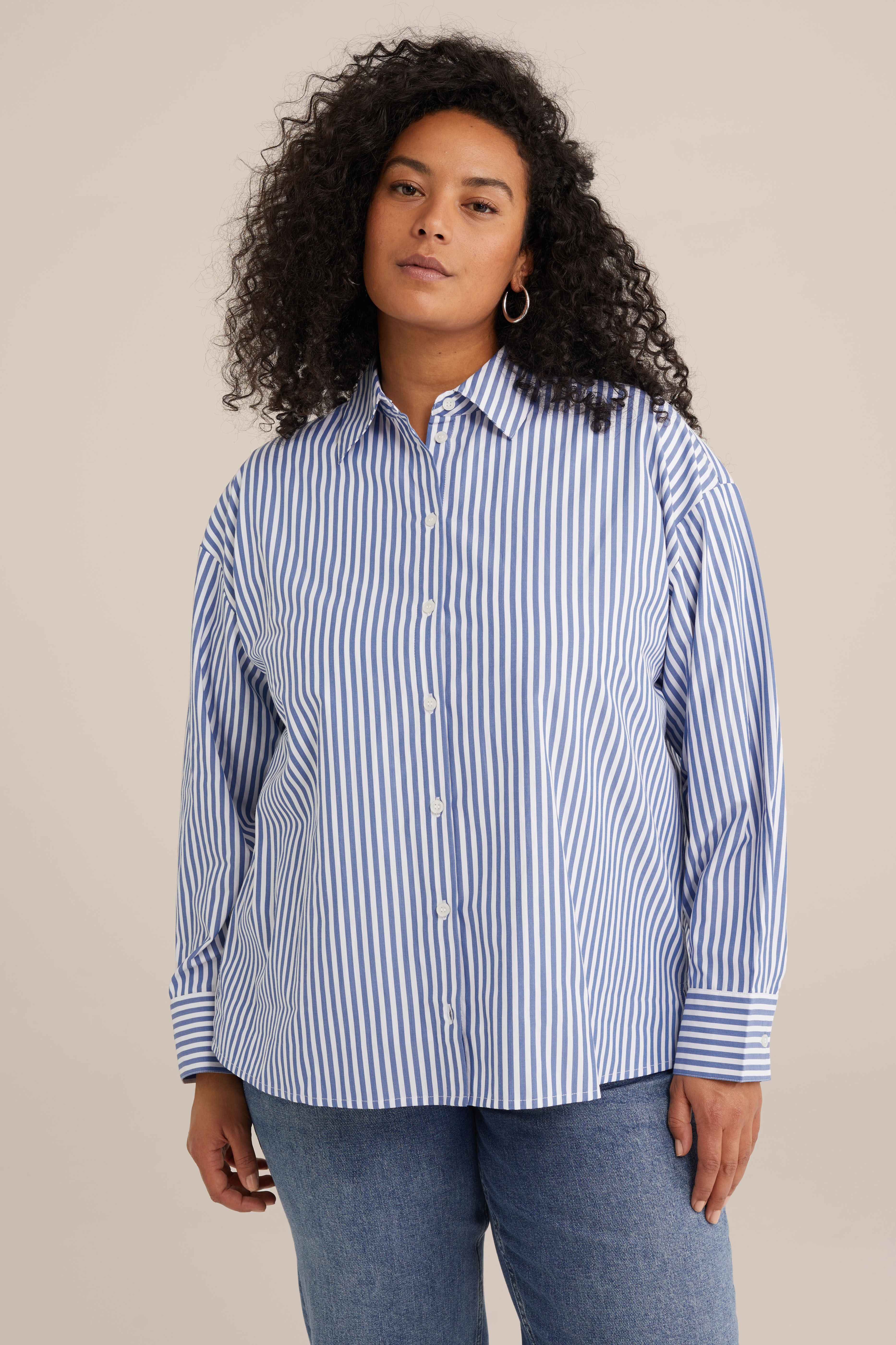 blouse met dessin - Curve WE Fashion Blauw