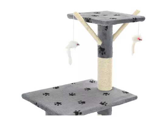 Arbre à chat avec griffoir en sisal 138 cm Gris Motif de pattes