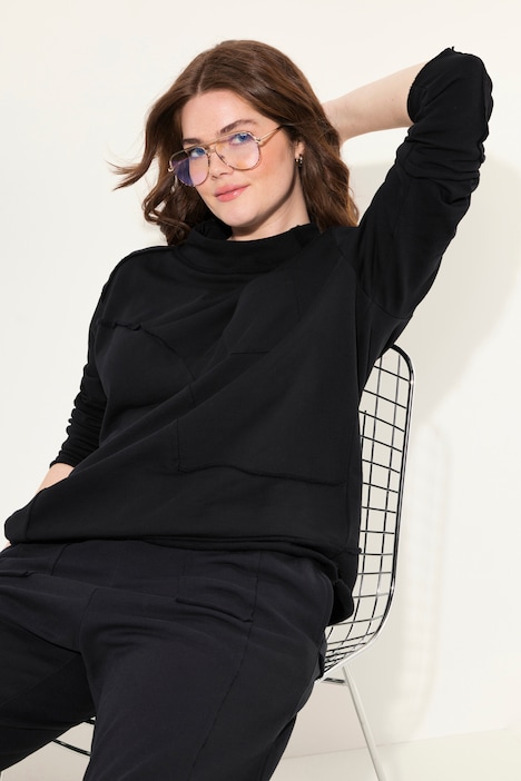 Sweatshirt, Regular Fit, Patchoptik, Stehkragen, Biobaumwolle