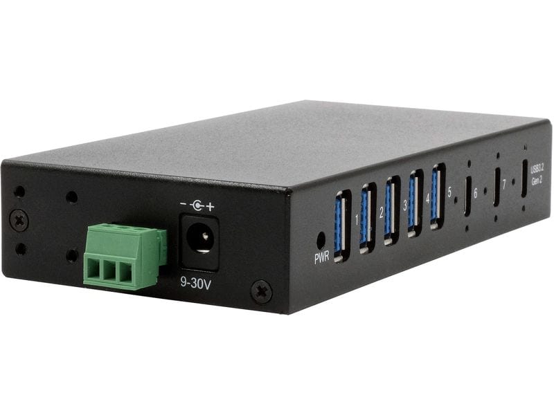 Exsys USB-Hub Industrial USB 3.2 Gen 2 x 1 Hub 7-Port 7-Port USB HUB für Tisch, Wand- und DIN-Rail Montage