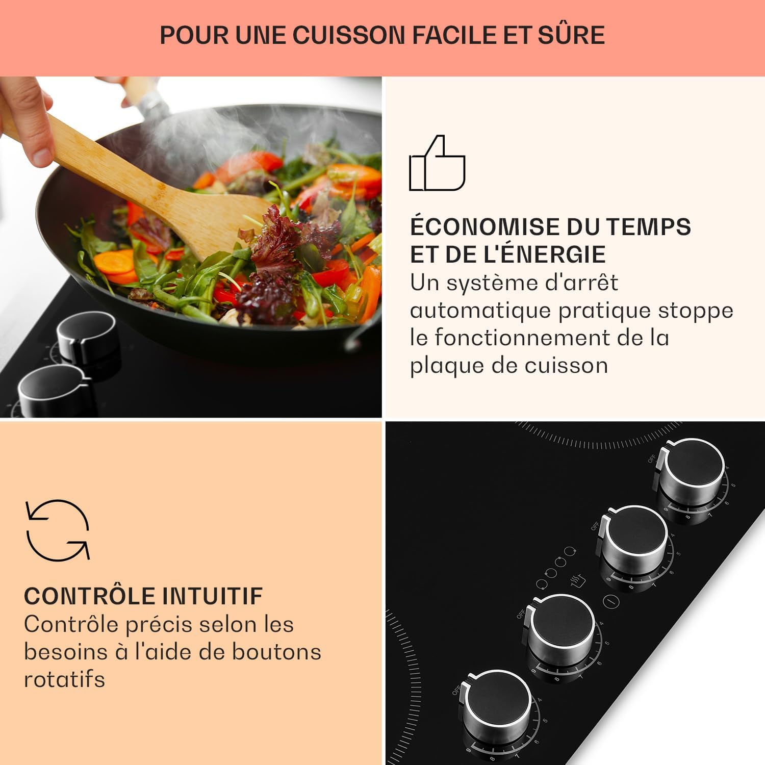 Table de cuisson à induction encastrable Klarstein 6000W, 4 feux