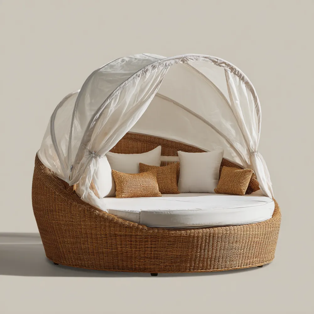 Gartenliege Rattan 200x180x160 cm – Braun/Weiß – Mit Verstellbarem Dac