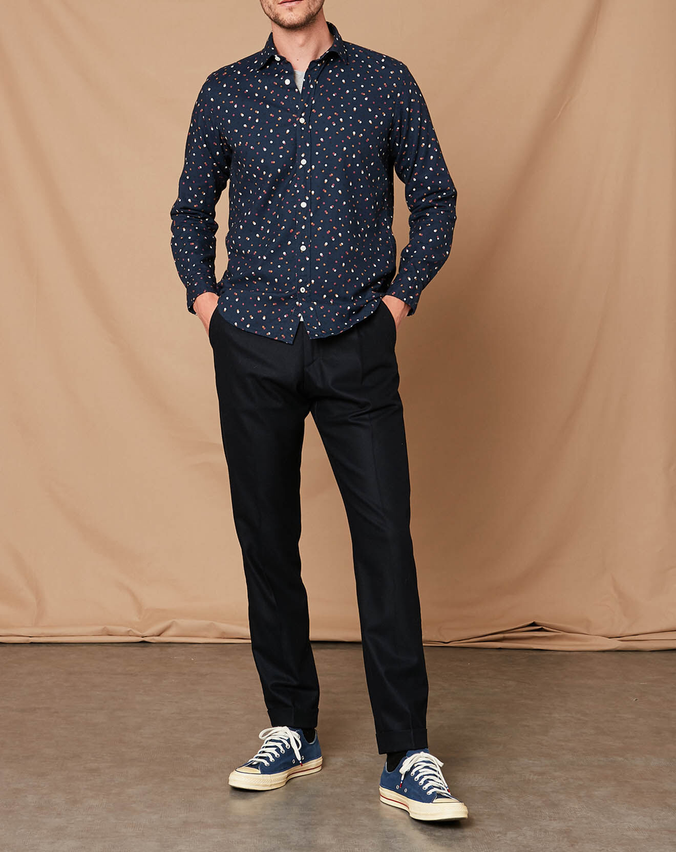 Hartford Chemise Slim Sammy à pois marine/blanc/rose/camel