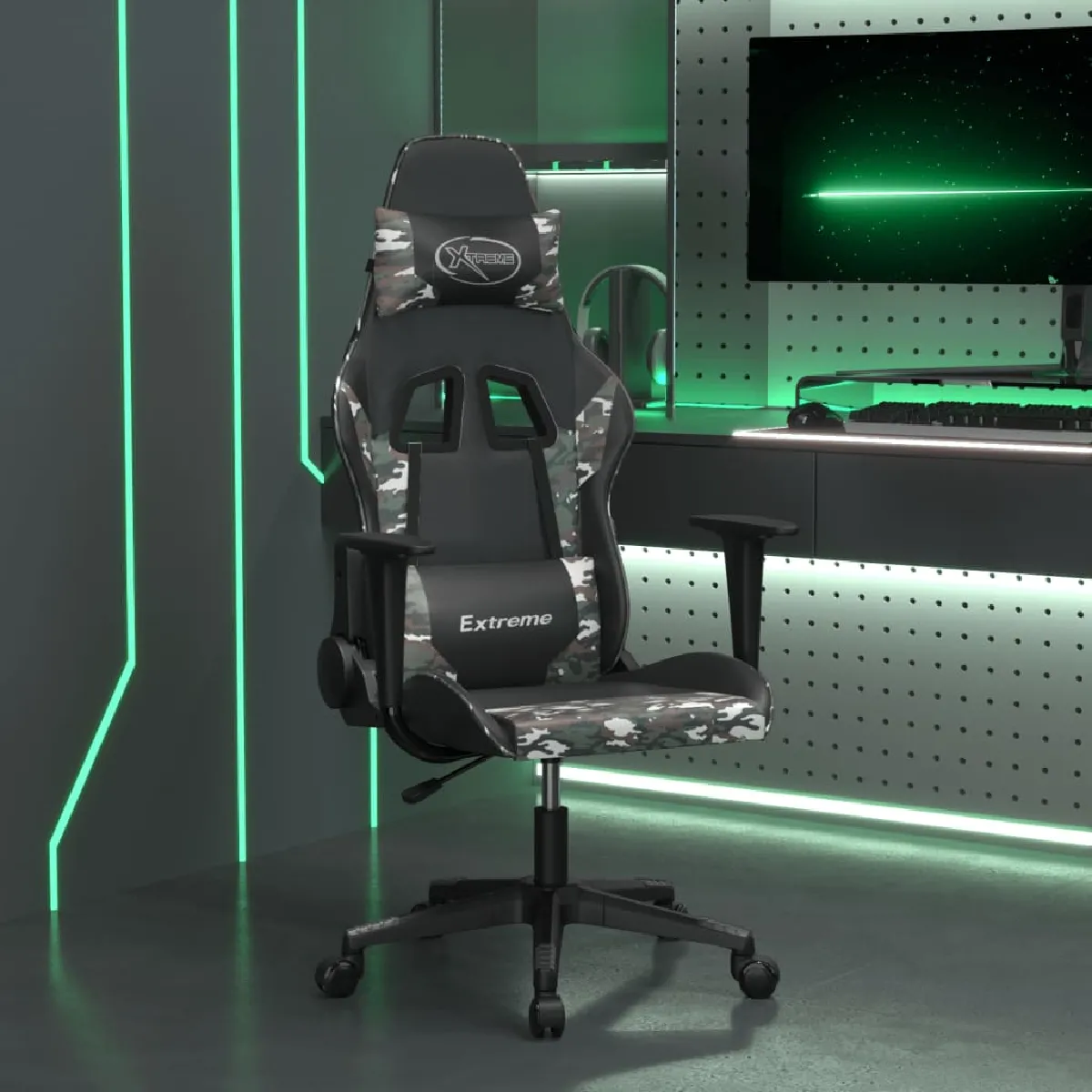 vidaXL Chaise de jeu Noir et camouflage