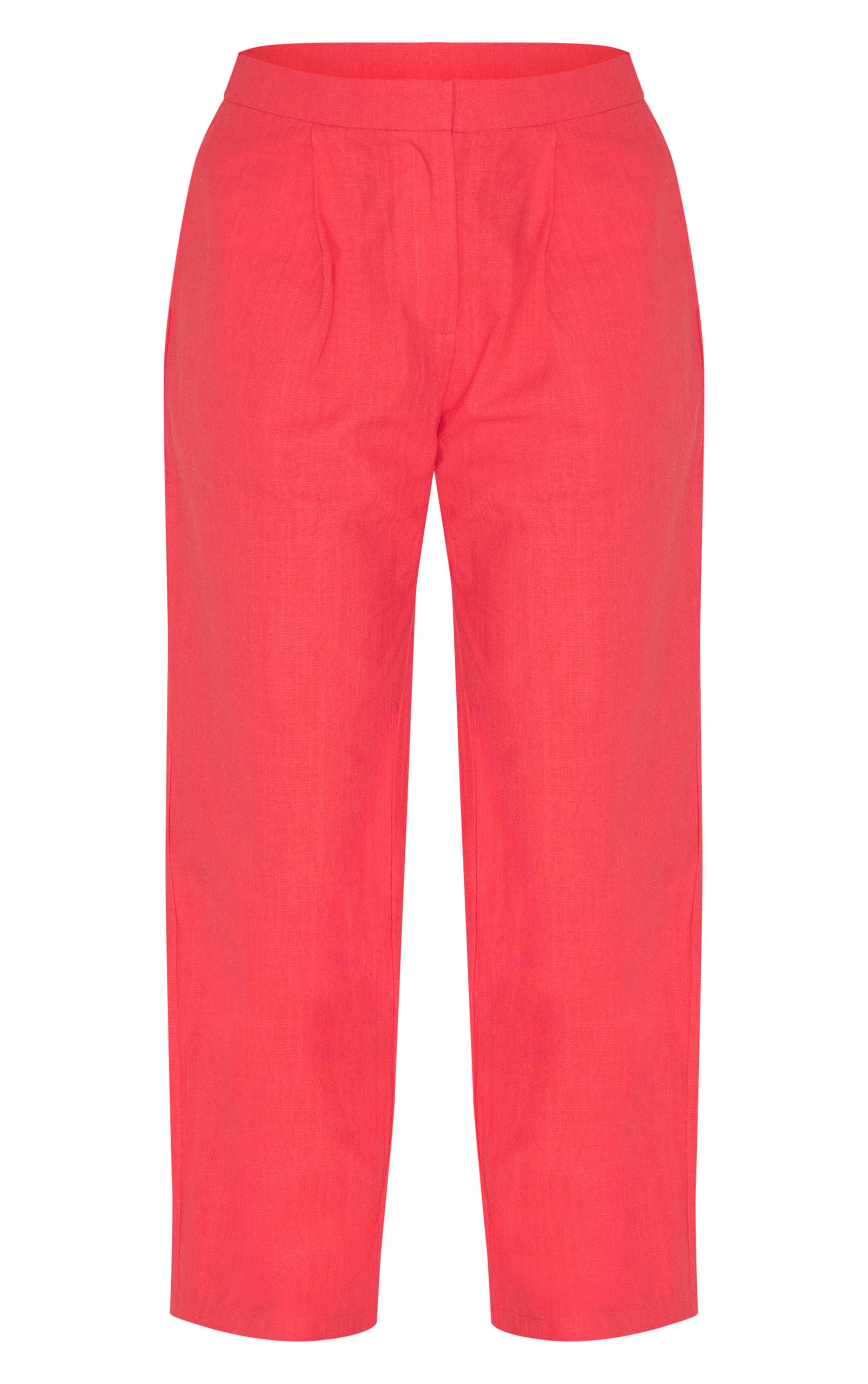 Rouge Ensemble Coordonné Pantalon En Lin À Plis Piqués Grande Taille