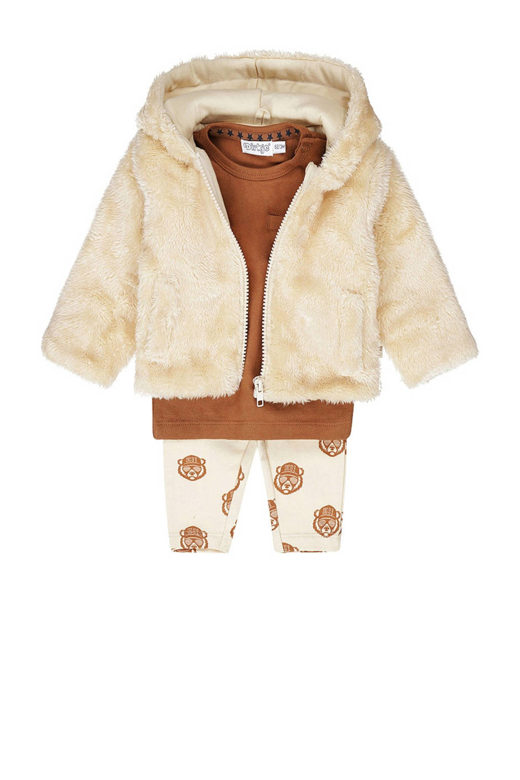 Dirkje jas + shirt + broek beige/bruin