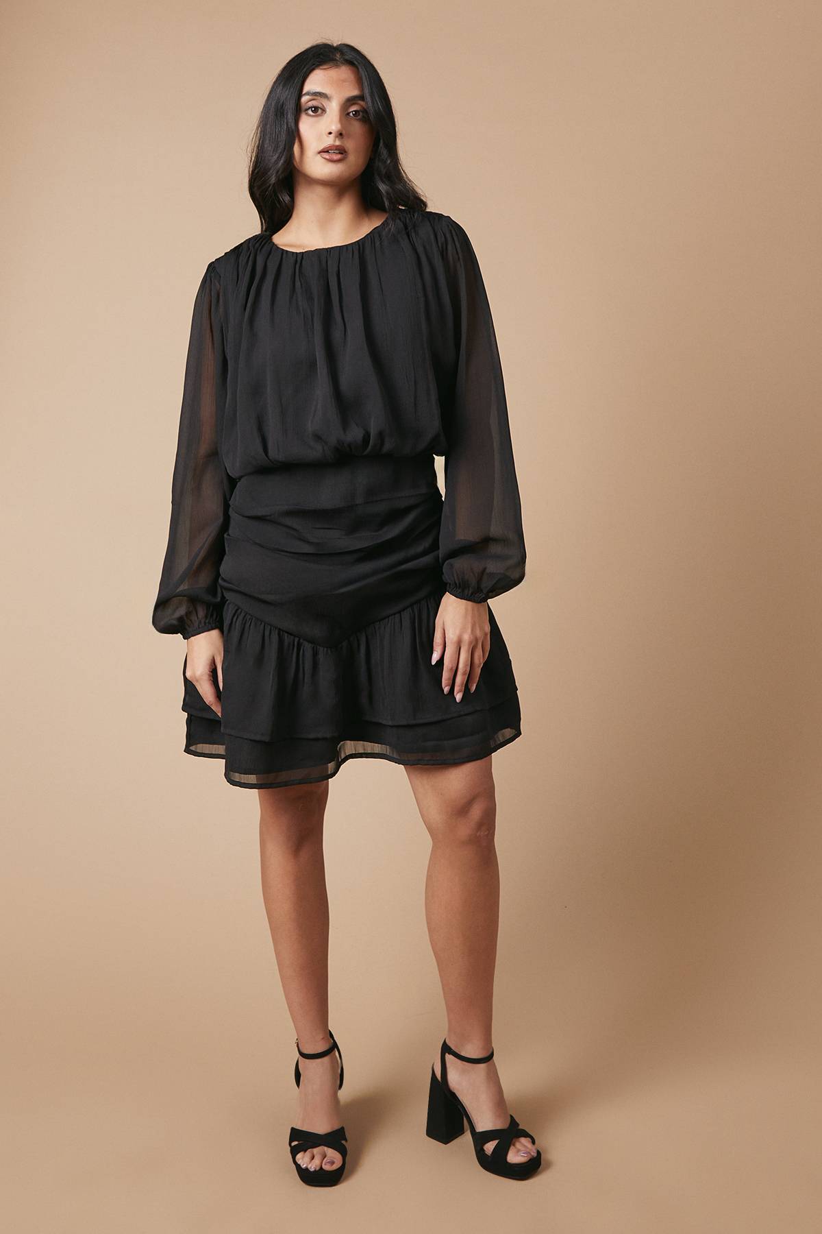 Oasis Robe Mini en Mousseline Froncée à Détails Plissés