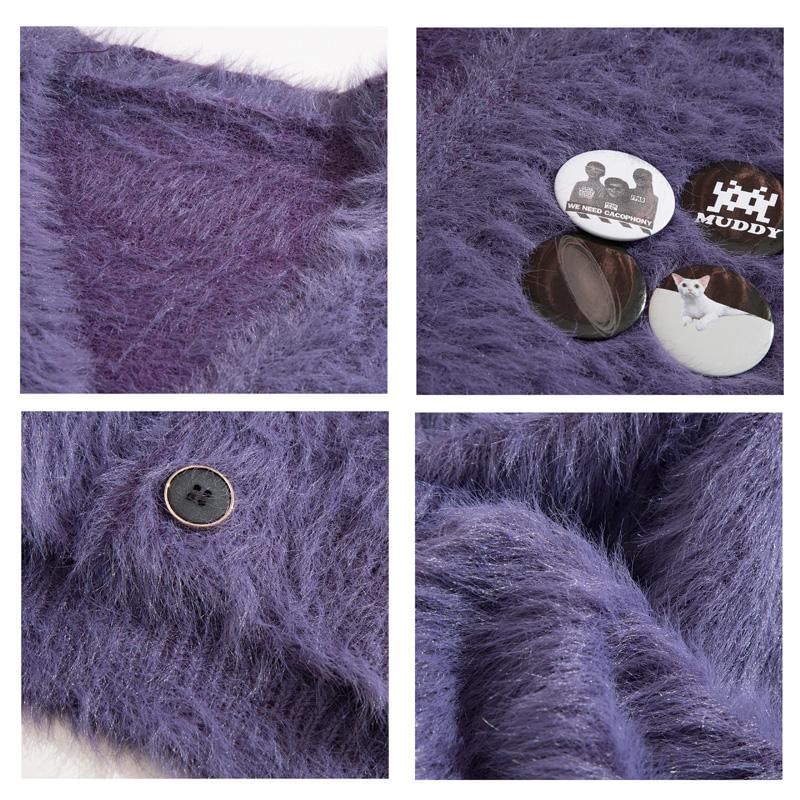 Yelmenor - V-hals, knoopsluiting, pluizig, oversized vest