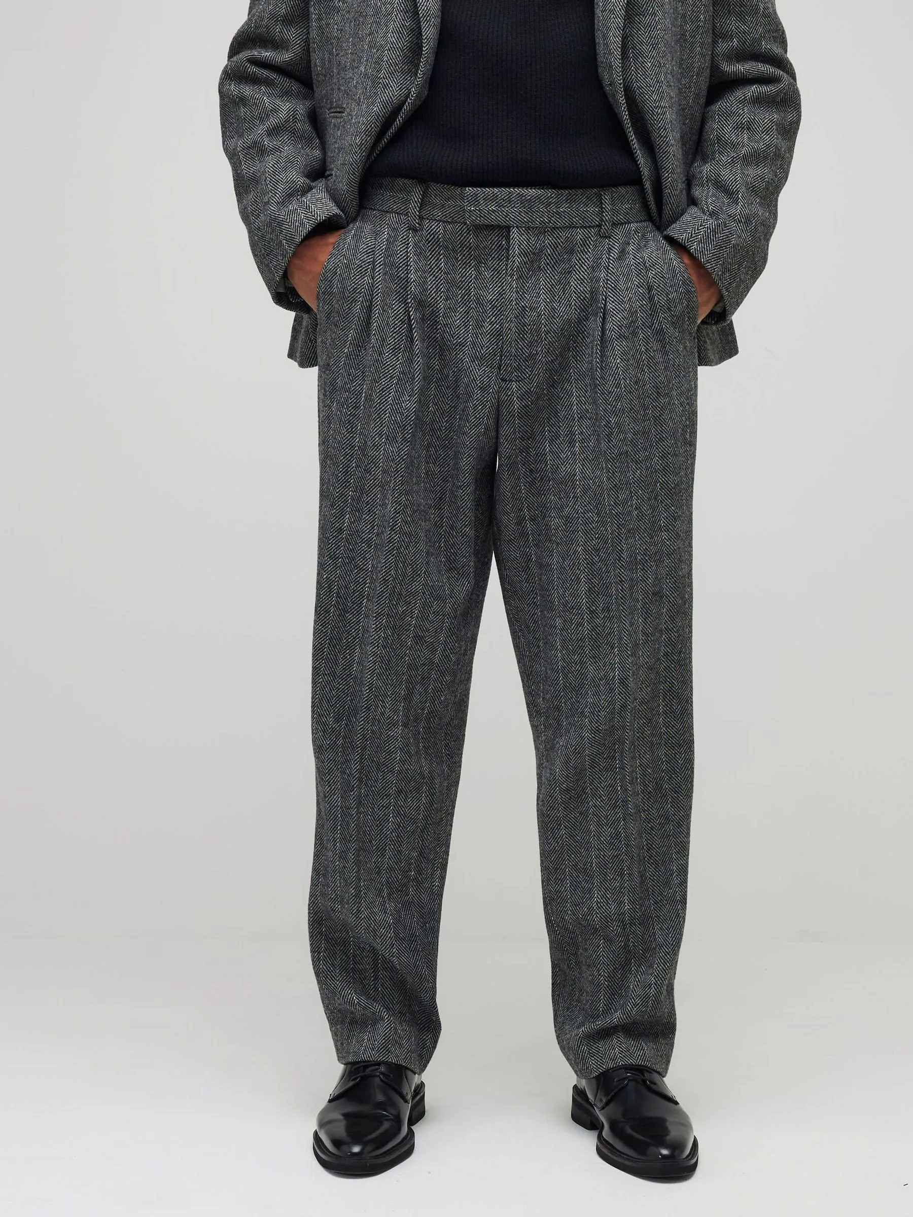 River Island Relaxed Fit Herringbone Tailored Trousers