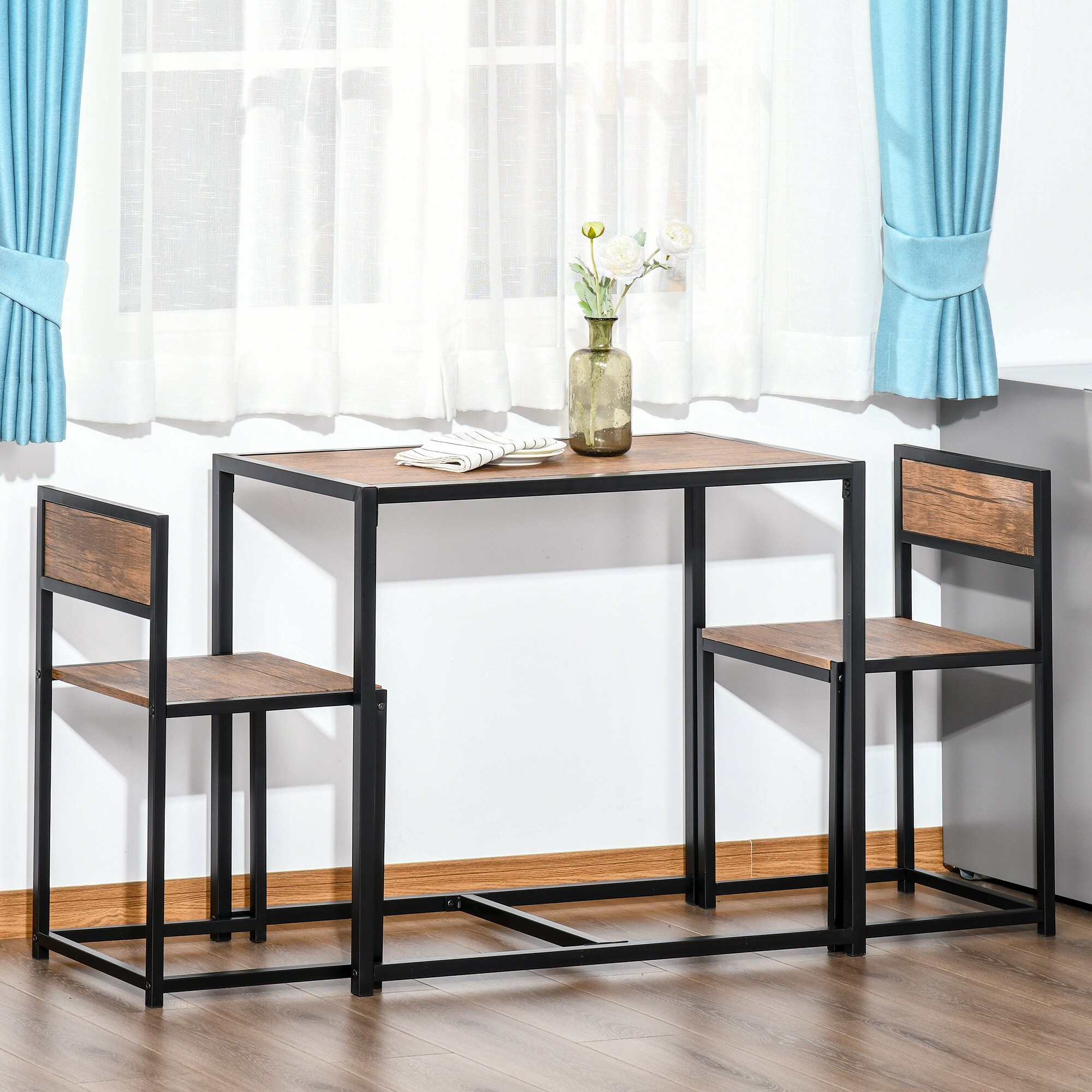 HOMCOM Essgruppe mit 2 Stühlen schwarz, natur 90L x 47B x 76H cm